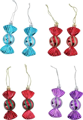 Produktbild von Weihnachtsbaumschmuck, 8 Weihnachtszierbonbons mit Aufhänger für Sträuße und Christbaum, Advents- und Weihnachts-Deko