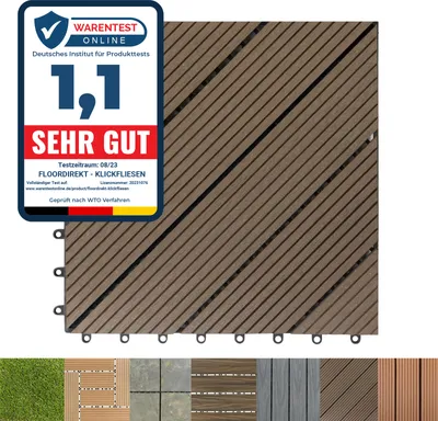 Produktbild von WPC Fliesen Terrassenfliesen Klickfliesen Balkonfliesen wetterfest Classic Dunkelbraun 30 x 30 cm 1 Stück