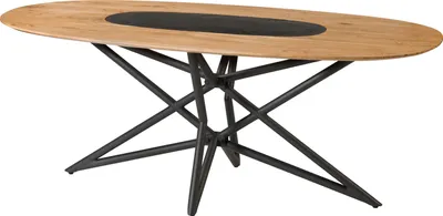Image de MASSIVMOEBEL24 | Table à Manger ovale en bois d'Acacia 240x100x76 naturel laqué / piètement noir