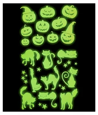 Produktbild von Glow in the Dark Halloween Sticker Kürbisse & Katzen