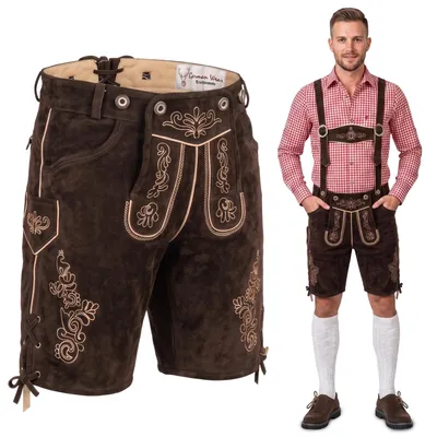 Produktbild von Kurze Trachten Lederhose Wildbock Ziegenleder mit Hosenträger Braun, Größe:58/3XL