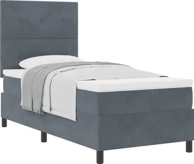 Image de Lit à ressorts avec matelas Gris foncé 100 x 200 cm Velours