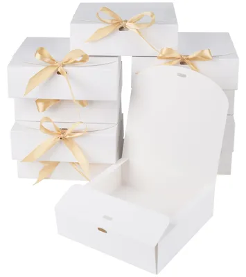 Zdjęcie produktu dla Pudełko prezentowe z pokrywką - 10 sztuk - 16 x 16 x 5 cm - Białe - Karton - Materiał ekologiczny - Pudełka prezentowe