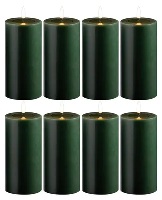 Produktbild von 8x große LED Stumpenkerze mit Timer grün 7,5cm ø 15cm Höhe - 2 AA Batterien nötig LED Echtwachskerze mit Flackereffekt flammenlose Stumpenkerze - LED Kerze groß Weihnachtsbeleuchtung