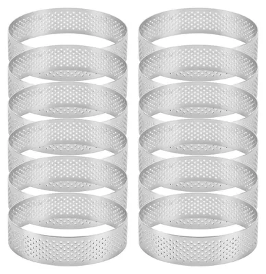Obrázek produktu pro Sada 12 dortových formiček z nerezové oceli, průměr 6 cm, perforované