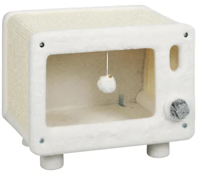 Produktbild von Katzenhaus im TV-Design, Katzenhöhle mit Hängematte und Spielball, Sisal-Kratzmatte, für Katzen bis 7 kg 50 x 33 x 42 cm
