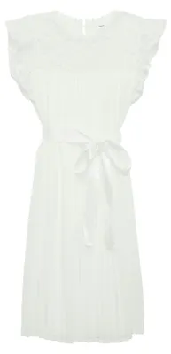 Produktbild von s.Oliver Damen Fit-and-Flare Kleid aus Chiffon mit Plissee, Spitzenbesatz und Volantärmeln