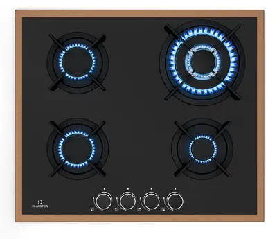 Image de Klarstein Lumiflame Plaque De Cuisson Gaz, 4 Brûleurs 8 kW, Cadre Cuivre & Verre Trempé, Allumage Électrique, Sécurité FFD, Compatible GPL & Gaz Naturel, Supports Fonte