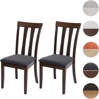 Produktbild von 2er-Set Esszimmerstuhl MCW-G46, Küchenstuhl Stuhl, Stoff/Textil Massiv-Holz  dunkles Gestell, dunkelgrau