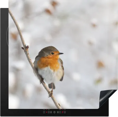 Produktbild von KitchenYeah© Herdabdeckplatte Vogel - Rotkehlchen - Winter , 78x78cm, Küche Deko, Glaskeramikkochfeld Herdabdeckung, Abdeckplatte fùr Kochfeld