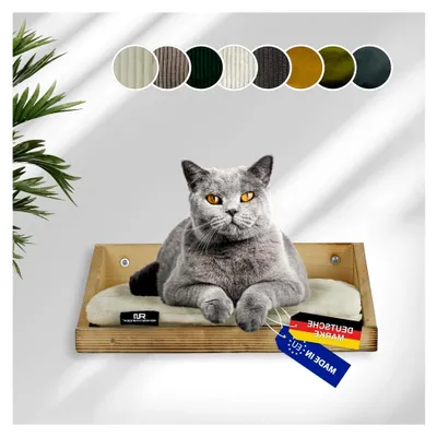 Produktbild von Kletterwand für Katzen (alle Größen) | Hergestellt in der EU | Kombinierbare Katzentreppe | Aus echtem Kiefernholz | Belastbar bis 30 kg | Geflammt (waschbares Kissen Cord Deluxe, beige)