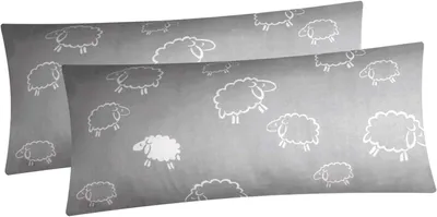 Produktbild von Baumwoll Renforcé Kissenbezug - 2er Set in 40x80cm - Schafe Lämmer - Kopfkissen-Bezug, Kissenhülle, Dekokissenbezug aus 100% Baumwolle (Schafe Grau/Weiß 99/7)