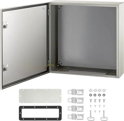 Imagen del producto de Caja de acero NEMA, de 24 x 24 x 8 pulgadas, caja de conexión NEMA 4X, con protección IP66 contra agua y polvo. Caja exterior con placa de montaje.