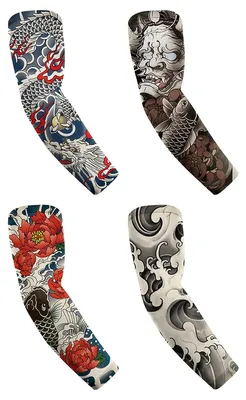 Produktbild von INF Realistische Tattoo-Armärmel – Nahtlos gestrickte Polyester Ice-Ärmel für Radfahren, kühlender Sonnenschutz, 4er-Pack