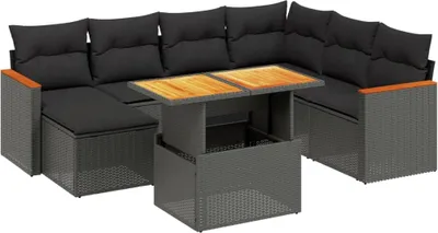 Produktbild von vidaXL 8-tlg. Garten-Sofagarnitur mit Kissen Schwarz Poly Rattan