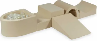 Produktbild von Schaumstoff-Spielset mit Brücke und Mikro-Bällepool – beige + 100 Bällebadbälle / transparent, hellgold, Meerjungfraueneffekt