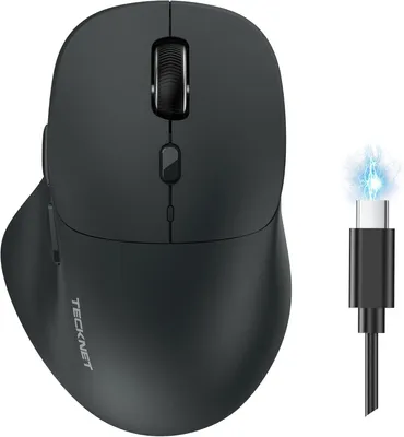 Produktbild von Kabellose Bluetooth Maus Wiederaufladbar, Tri-Mode BT 5.0/3.0 & 2.4G USB, 4800 DPI, Ergonomisch mit Daumenauflage, Leise Maus