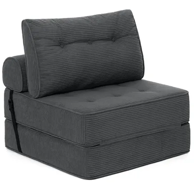 A gray convertible sofa bed is shown from the front-left angle on a white background.