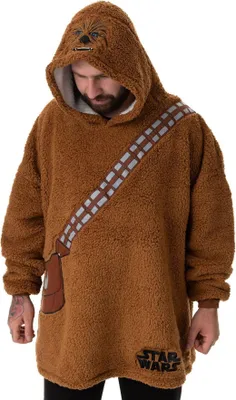 A person wearing a Chewbacca-themed hoodie.