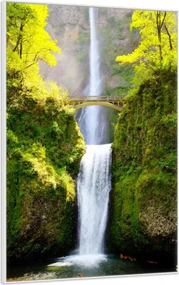 Produktbild von Wallario Wandbild Brücke über dem Wasserfall, Größe: 61 x 91,50 cm, Poster mit weißem Aluminiumrahmen