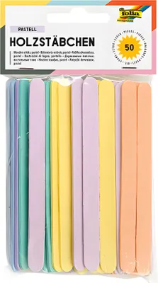 Produktbild von folia Holzstäbchen "Pastell" Länge: 114 mm Pastellfarben 50 Stück