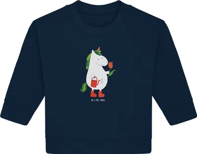 Produktbild von Mr. & Mrs. Panda Organic Baby Pullover Einhorn Gärtner 24. - 36. Monat - French Navy - Geschenk, Unicorn, Garten, Stiefel, Bullover, Einhörner, Gießkanne, Blume