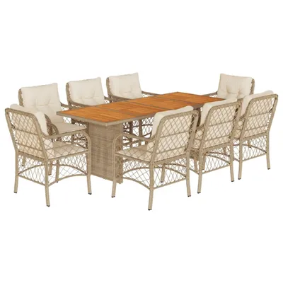 Produktbild von 9-tlg. Garten-Essgruppe mit Kissen Beige Poly Rattan