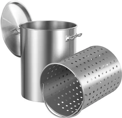 Image de Casserole en acier de 36 litres, avec poignée, couvercle et récipients, idéale pour la préparation, la cuisson et la friture, en argent