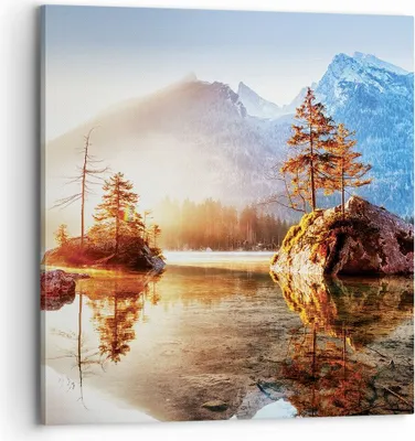 Produktbild von Bild auf Leinwand - Leinwandbild - Einteilig - Morgendämmerung Berge See - 70x70cm - Wand Bild - Wanddeko - Wandbilder - Leinwanddruck - Bilder - Wanddekoration - Leinwand bilder - AC70x70-4617