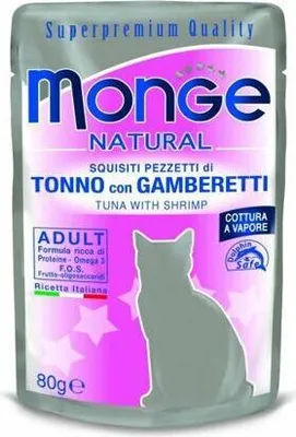 Productafbeelding van Monge 8009470006903, Geschikt voor volwassen dieren, Geschikt voor alle rassen, Garnalen, Tonijn, 80 gram