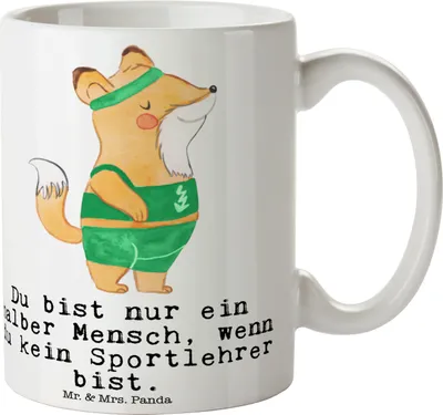 Produktbild von Mr. & Mrs. Panda Tasse Sportlehrer Herz - Weiß - Geschenk, Becher, Teetasse, Trinkbecher, Pott, Kaffeetasse