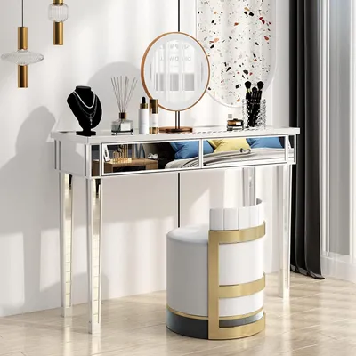 Produktbild von Konsolentisch aus Glas mit 2 Schubladen 105 x 36 x 76 cm