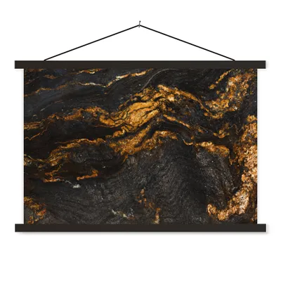 Produktbild von MuchoWow® Textilposter Marmor - Limette - Schwarz - Gold - Marmoroptik - Luxus 120x80 cm mit schwarzem Rahmen - Wanddeko