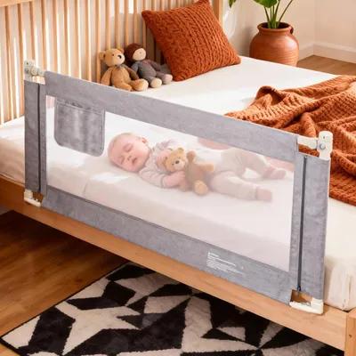 Produktbild von Bettgitter Baby 180cm, Rausfallschutz Bett für Elternbett, Höhenverstellbares Bettschutzgitter für Kleinkinder, Kinderbettgitter mit Sicherheitsgurt
