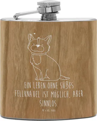Produktbild von Mr. & Mrs. Panda feldflasche Hund Glück - Transparent - Geschenk, Hip Flask, Hundebesitzer, glücklich, Spruch, Corgie, Likörflasche, edelstahl flachmann, holz, Herz