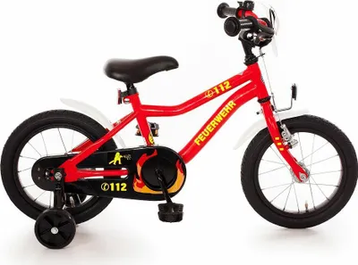 Produktbild von Kinderfahrrad 14 Zoll FEUERWEHR rot weiß gelb Stützräder