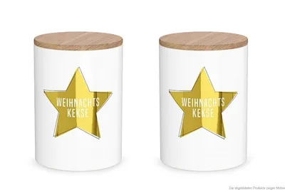 Produktbild von La Vida Vorratsdose Weihnachtskekse Stern Porzellan mit Bambusdeckel weiß goldfarbig 11x16cm