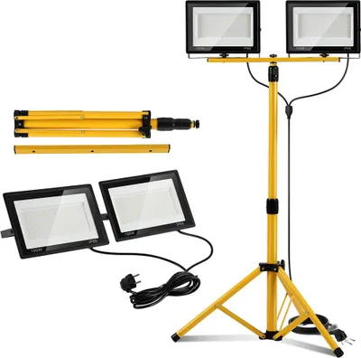Immagine prodotto di Izrielar Faretto da cantiere a LED, 2x100W Faretto 6500K Bianco freddo, Faretto Floodlight con treppiede e cavo da 3 m con spina Lampada da lavoro per garage e cantieri