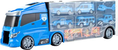 Produktbild von Malplay Grosse LKW mit Fahrzeuge Blau Autos und Hubschrauber Transporter Spielzeug Transport-LKW Autotransporter für Kinder ab 3 Jahren Geschenk