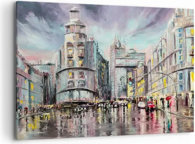 Produktbild von Bild auf Leinwand - Leinwandbild - Stadt Straße Haus - 100x70cm - Wand Bild - Wanddeko - Wandbilder - Leinwanddruck - Bilder - Kunstdruck - Wanddekoration - Leinwand bilder - Wandkunst - AA100x70-3440