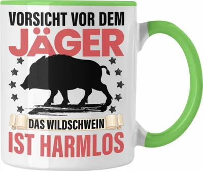 Produktbild von Trendation - Jäger Tasse Geschenk Spruch Jagt Wildschwein Vorsicht vor dem Jäger (Grün)