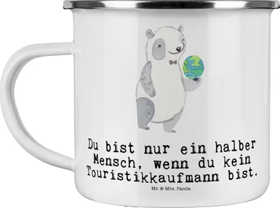 Produktbild von Mr. & Mrs. Panda Teetasse Touristikkaufmann Herz - Weiß - Geschenk, Emaille Becher, Pott, Tasse, Blechtasse