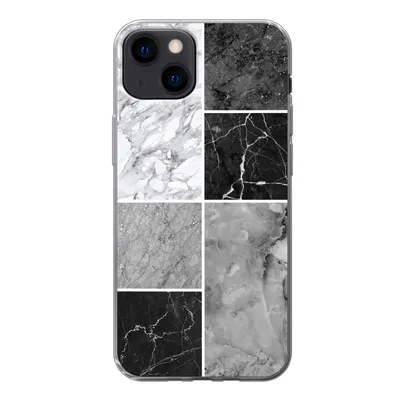 Produktbild von MuchoWow® Handyhülle Schutzhülle Hülle für iPhone 13 Marmor - Schwarz - Weiß Silikon Softcase Handy Hülle - Karteninhaber