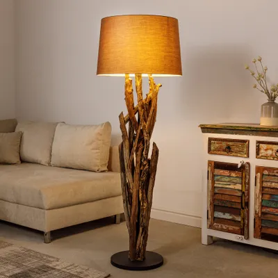 Produktbild von Handgefertigte Stehlampe WILD NATURE 158cm grau Treibholz Stehleuchte Leinenschirm