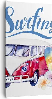 Produktbild von Bild auf Leinwand - Leinwandbild - Aquarell Surfbrett Palme Bäume - 65x120cm - Wand Bild - Wanddeko - Leinwanddruck - Bilder - Kunstdruck - Wanddekoration - Leinwand bilder - Wandkunst - PA65x120-3112