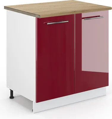Produktbild von Spülenunterschrank Vicco Fame-Line Bordeaux Hochglanz 80 cm mit Regal, AP Eiche, Model 45628