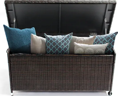 Produktbild von Poly Rattan Kissenbox 121x56x60 cm Gartenbox Aufbewahrungsbox Gartentruhe 270 l Braun Neu
