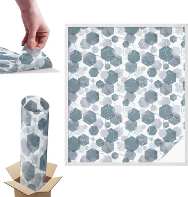 Obrázek produktu pro Vitrážová fólie na okna - 116x100 cm - Vitrážová fólie na okna, dekorativní a neprůhledná - Samolepicí dekorativní skleněná fólie s vitrážovým vzorem - UV ochrana, snadná instalace, dekorace oken - Geometrické šestiúhelníky