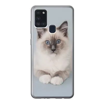 Produktbild von MuchoWow® Handyhülle Schutzhülle Hülle für Samsung Galaxy A21s Katze - Ragdoll Katze - Blau - Mädchen - Kinder - Jungen - Kind Silikon Softcase Handy Hülle - Hartschale