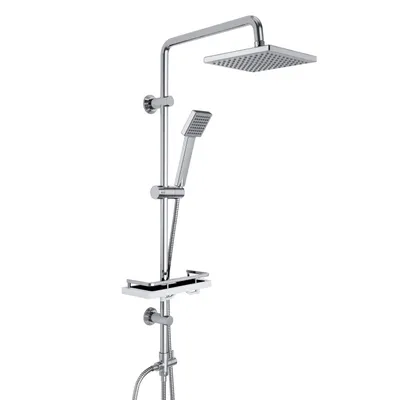 Produktbild von JOHO Regendusche Duschset ohne Armatur, Edelstahl Duschsystem mit Ablage, Duschstange set mit Kopfbrause 20x20cm
